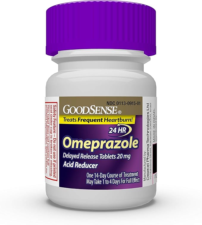 GoodSense Omeprazole 20mg Delayed Release Tablets – 42 Count Acid Reducer for Frequent Heartburn Treatment, Comparable to Prilosec OTC