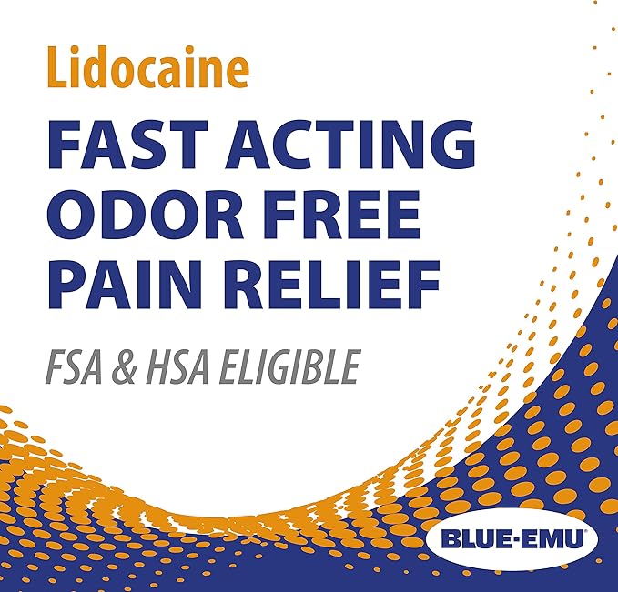 BLUE-EMU Lidocaine Pain Relief Cream 4% Topical Numbing Relief – 2.7 oz Tube, 2 Pack – Fast-Acting and Odor-Free Formula