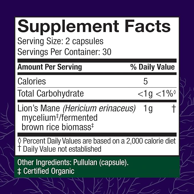 Host Defense Lion’s Mane – Brain, Focus & Memory Support – Immune & Nervous System – 60 Vegan Capsules