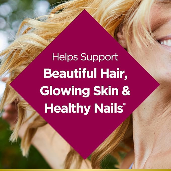 Nature’s Bounty Hair, Skin & Nails Caplets – 3000 mcg Biotin + Vitamins C & E – Hair Growth, Radiant Skin & Strong Nails – 60 Caplets