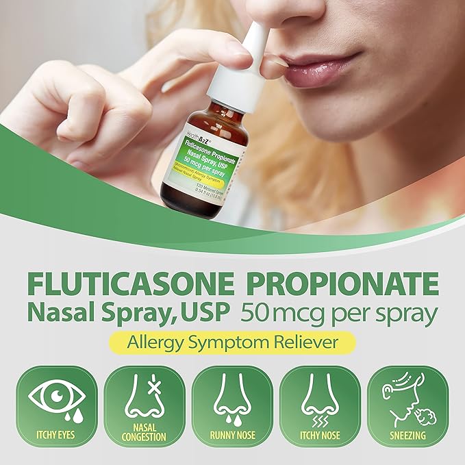 HealthA2Z Fluticasone Propionate Nasal Spray – 2 Pack, 24-Hour Non-Drowsy Allergy Relief for Sneezing, Congestion, Runny Nose, Itchy & Watery Eyes