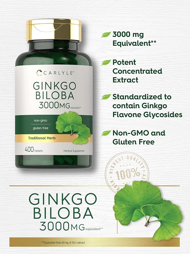 Carlyle Ginkgo Biloba 3000mg – Extra Strength Brain, Memory & Circulation Support – Non-GMO, Gluten-Free – 400 Tablets (Value Size)