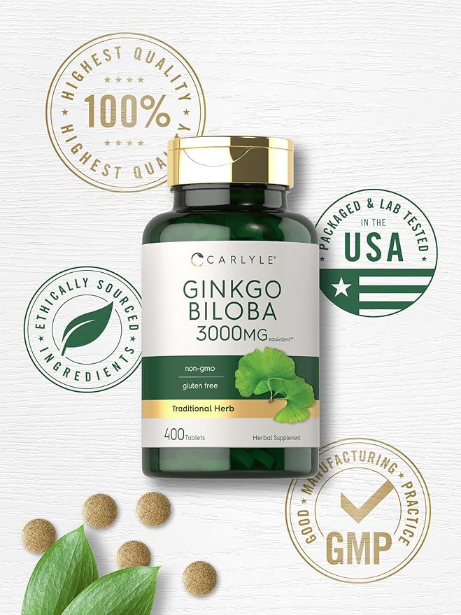 Carlyle Ginkgo Biloba 3000mg – Extra Strength Brain, Memory & Circulation Support – Non-GMO, Gluten-Free – 400 Tablets (Value Size)