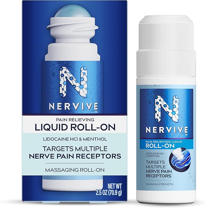 Nervive Pain Relieving Roll On Liquid Max Strength Lidocaine and Menthol 2.5oz