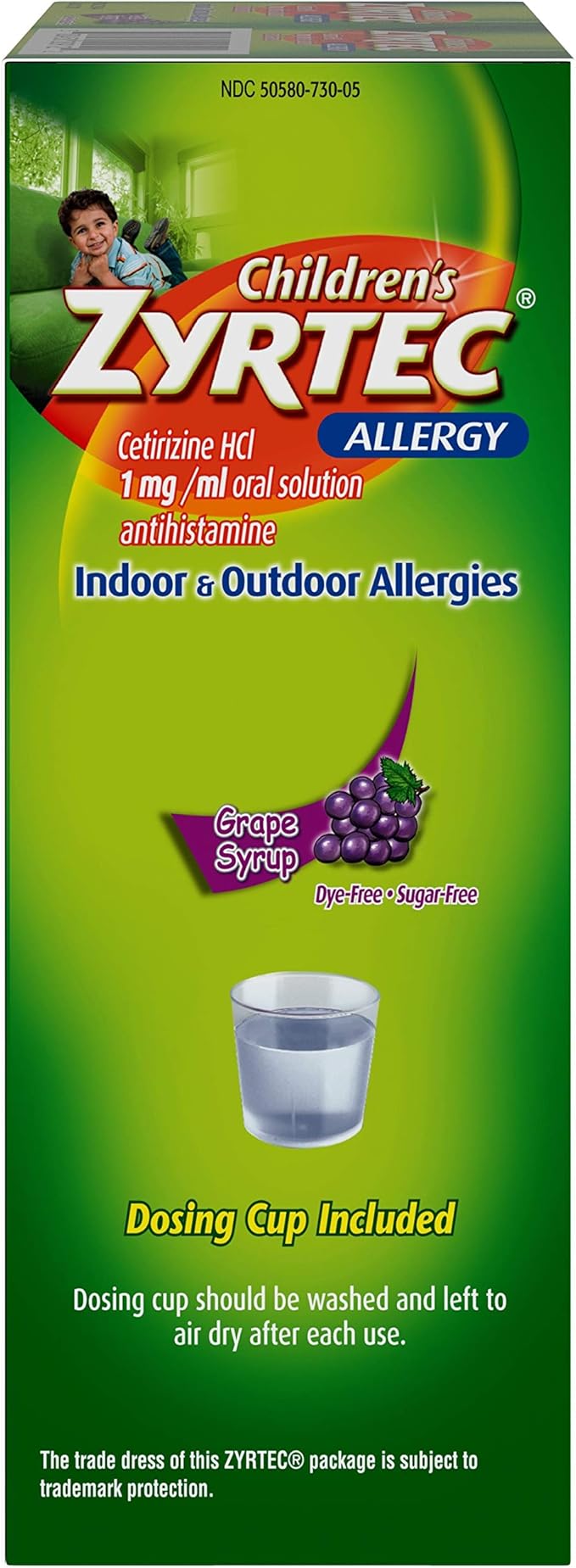 Zyrtec Children’s Allergy Syrup 24 Hour Relief – Sugar-Free Grape Flavor, Cetirizine HCl 5mg per 5mL, Dye-Free, Twin Pack (2 x 4 fl oz)
