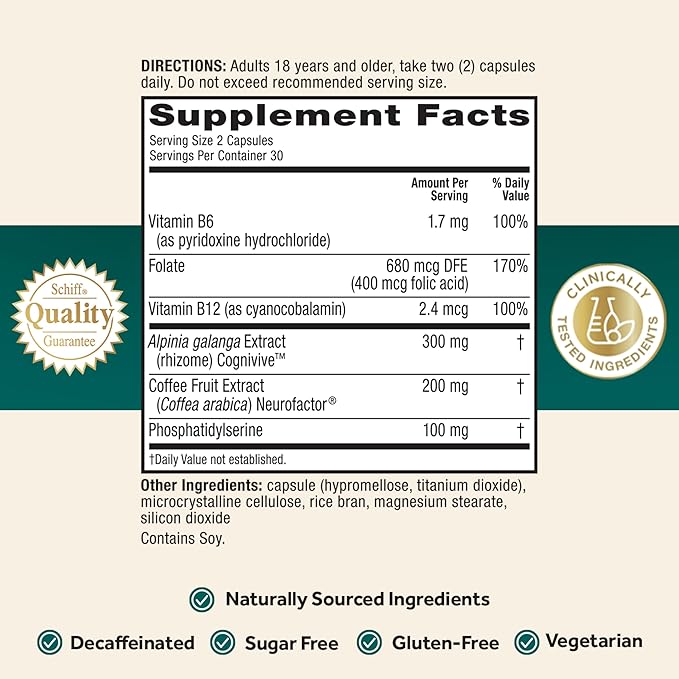 NEURIVA Ultra Decaffeinated Nootropic Brain Supplement – Memory, Focus & Mental Alertness – Cognivive™, Neurofactor™, Phosphatidylserine, B6 & B12 – 60 Capsules