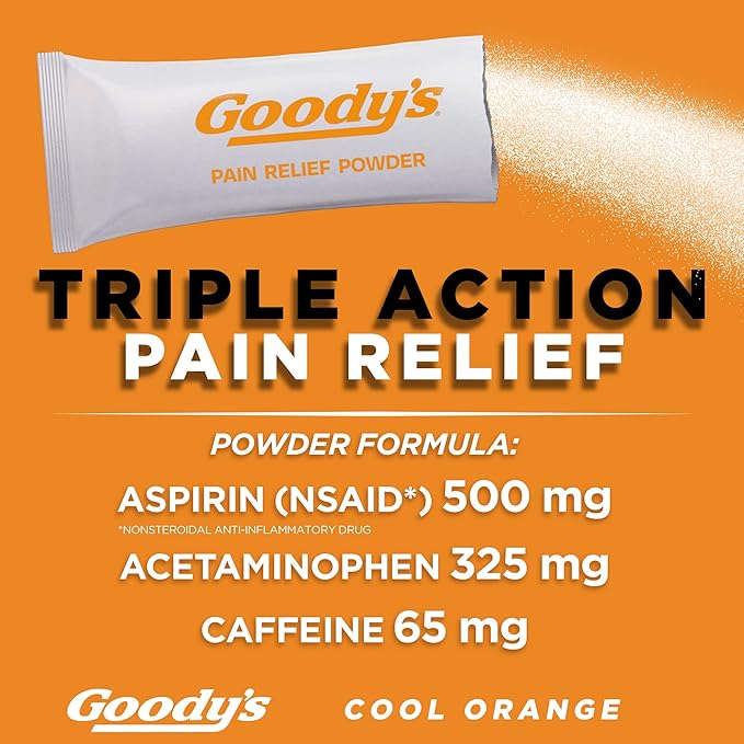 Goody’s Extra Strength Headache Powder – Cool Orange Flavor Dissolve Packs, Fast-Acting Triple Action Pain Relief, 48 Total Packets (2 x 24 ct)