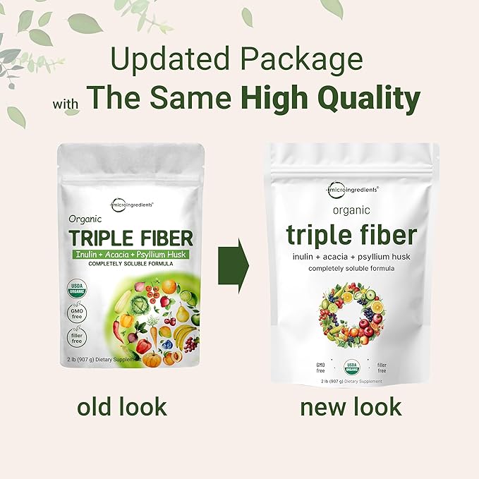 Micro Ingredients Organic Triple Fiber Powder – Inulin, Acacia & Psyllium Husk – Digestive Health & Hunger Support – Unflavored, Vegan, Non-GMO, Gluten-Free – 2 lb