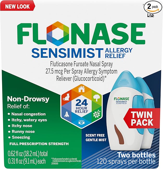 Flonase Sensimist Allergy Relief Nasal Spray 120 Sprays Non-Drowsy 24-Hour Relief Pack of 2
