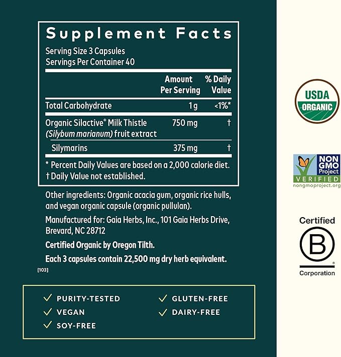 Gaia Herbs Milk Thistle – Liver Supplement & Cleanse Support – Vegan, Non-GMO, Gluten-Free – 120 Capsules