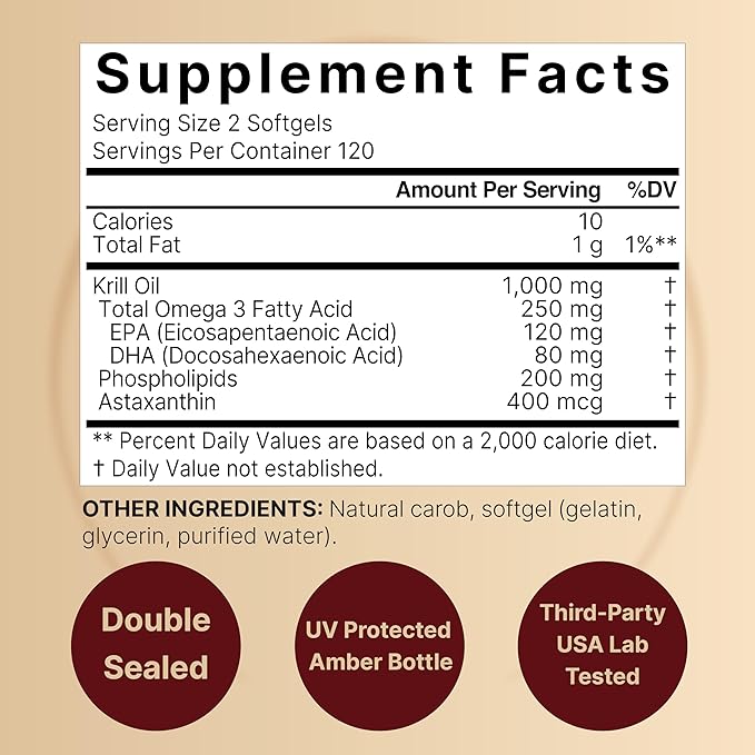 NatureBell Antarctic Krill Oil 1000mg – Omega-3 EPA, DHA & Astaxanthin – Heart, Joint & Brain Support – Non-GMO, Gluten-Free – 240 Softgels (Value Size)