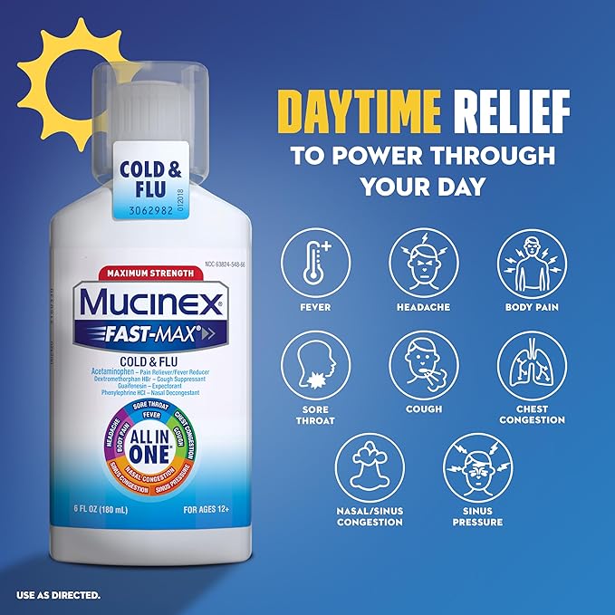 Mucinex Maximum Strength Fast-Max Cold & Flu + Nightshift – 2 Pack (6 fl oz Bottles)