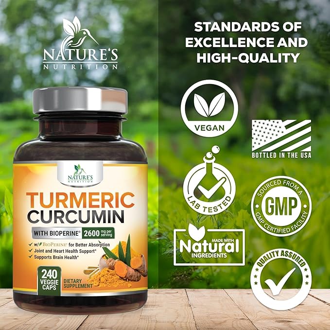 Turmeric Curcumin 2600mg with 95% Curcuminoids & BioPerine – High Absorption Joint Support – Vegan, Non-GMO, Gluten-Free – 240 Capsules