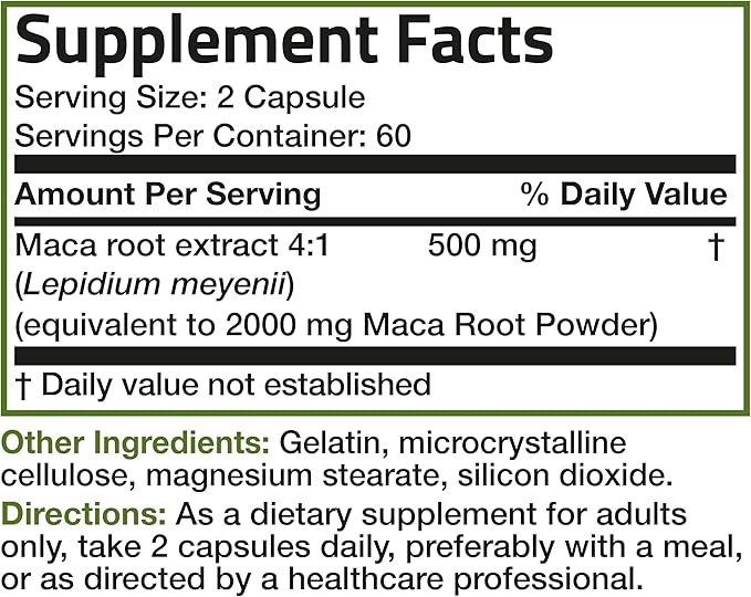 Bronson Maca Root Lepidium Meyenii 120 Vegetarian Capsules Non GMO Gluten Free Energy and Performance Support