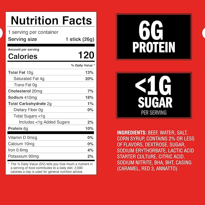 Jack Link's Beef Sticks – Original, 6g Protein, Keto-Friendly Meat Snack, 20 Count, 0.92 oz Each