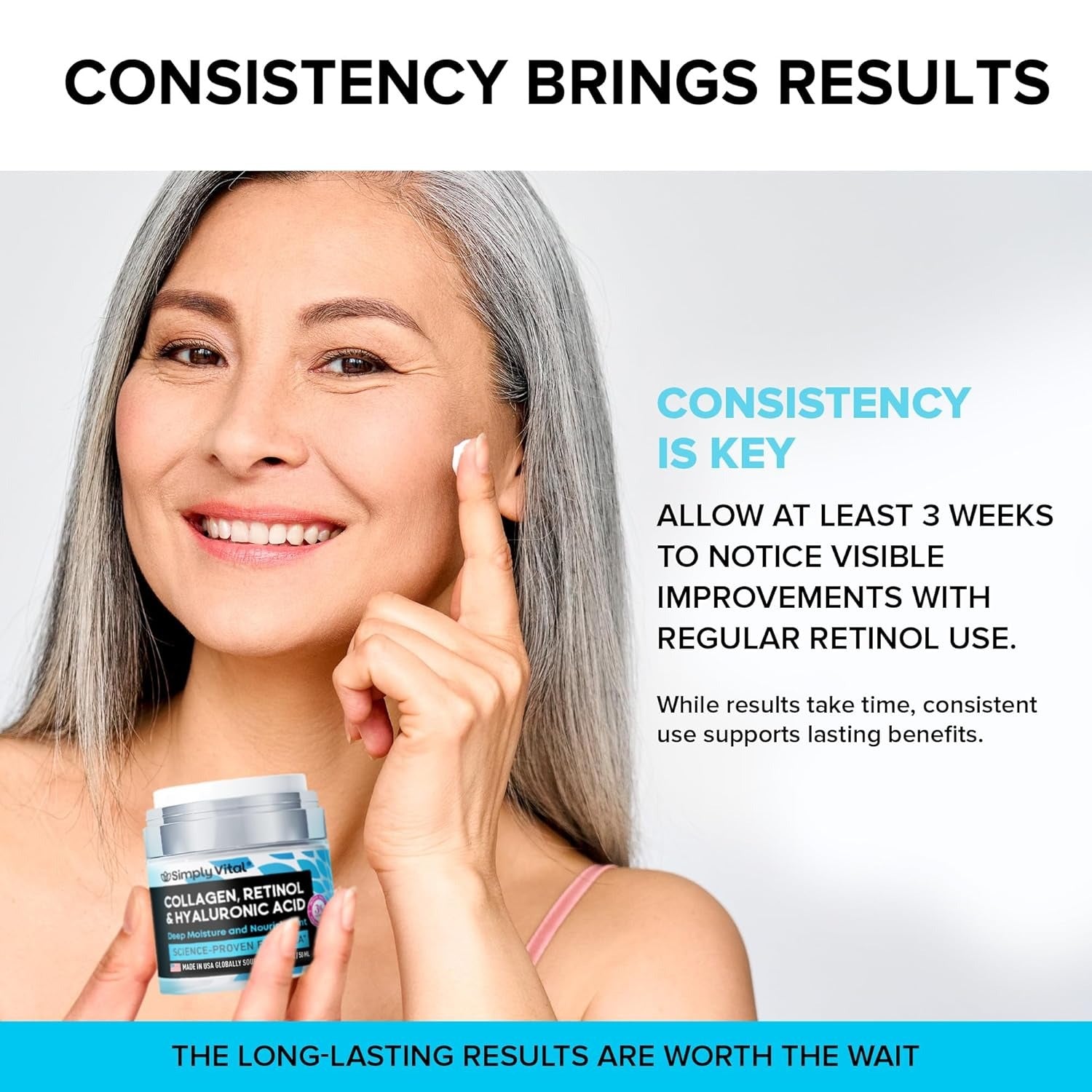 SimplyVital Collagen, Retinol & Hyaluronic Acid Cream – Anti-Aging, Firming Face, Neck & Décolleté Moisturizer – Day & Night – 1.7 fl oz