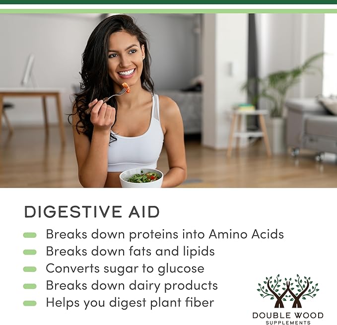 Double Wood Digestive Enzymes 800mg – Full Spectrum 10 Enzyme Blend for Digestive Support, Bloating Relief & Nutrient Breakdown – Non-GMO, Gluten-Free – 90 Capsules