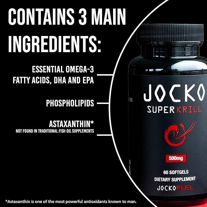 Jocko Fuel Antarctic Krill Oil 1000mg – Omega-3 DHA & EPA for Brain, Joint & Heart Support – Non-GMO, Gluten-Free – 60 Softgels