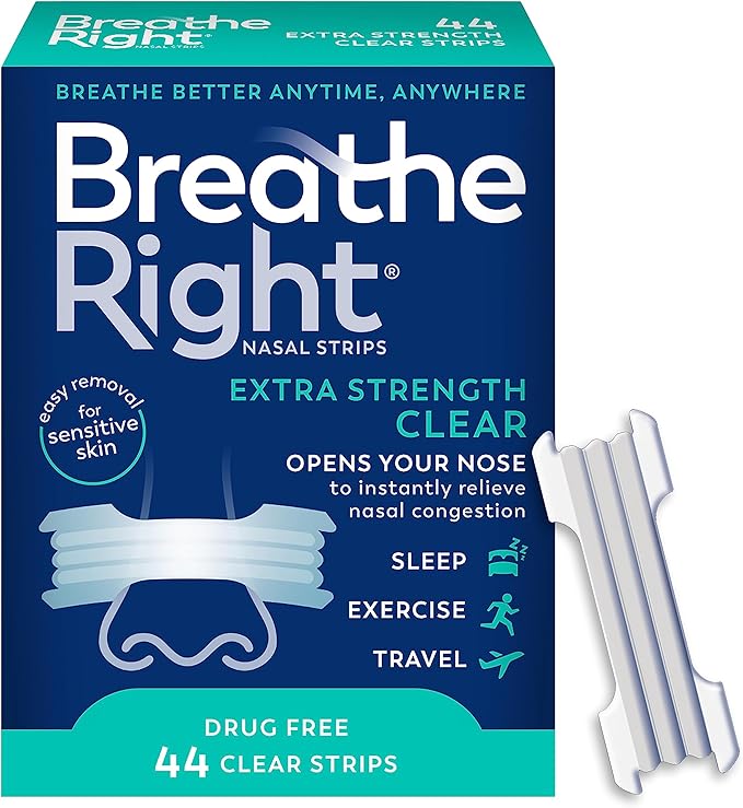 Breathe Right Extra Strength Clear Nasal Strips for Nasal Congestion and Snoring Relief for Sensitive Skin 44 Count