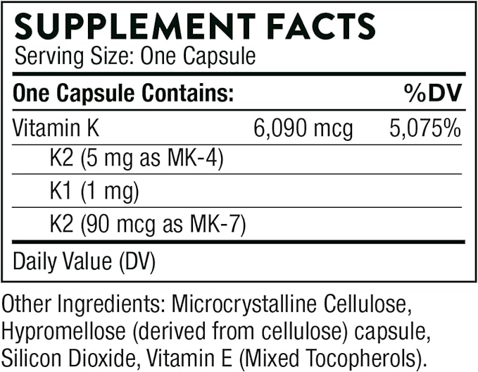 THORNE Vitamin K (3-K Complete) – K1 & K2 (MK-4, MK-7) – Bone & Calcium Support – 60 Capsules