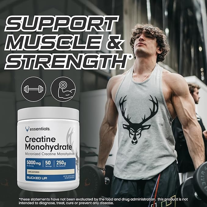 Bucked Up Pure Micronized Creatine Monohydrate – Unflavored, 5g Per Serving, 50 Servings, 250g Container