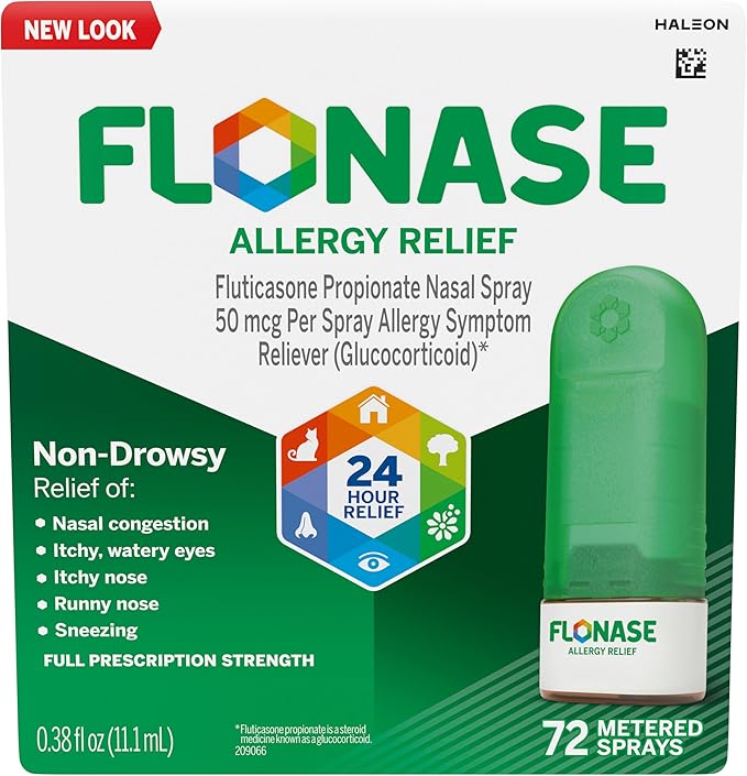Flonase Allergy Relief Nasal Spray 24 Hour Non-Drowsy Allergy Medicine 72 Sprays