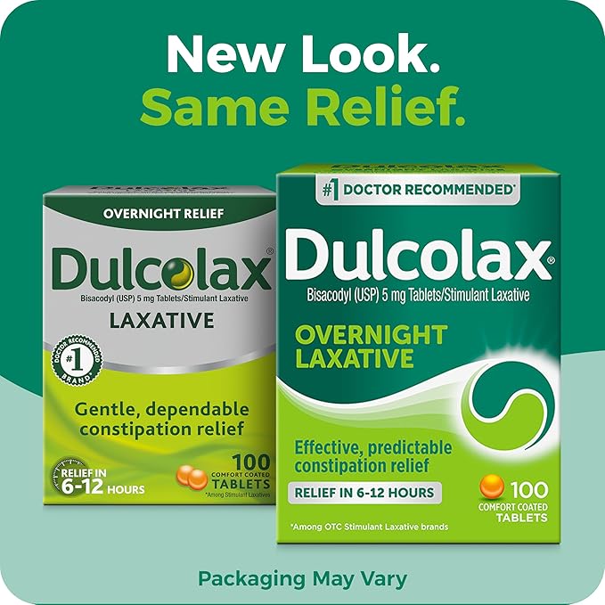 Dulcolax Stimulant Laxative Tablets – 100 Count | Fast & Predictable Constipation Relief | Bisacodyl 5mg | Comfort-Coated, Doctor Recommended