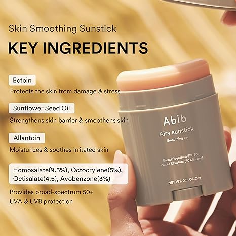 Abib Airy Sunstick SPF50+ Korean Sunscreen Stick, Semi-Matte, No Whitecast, Water Resistant, Portable Sun Protection Bar