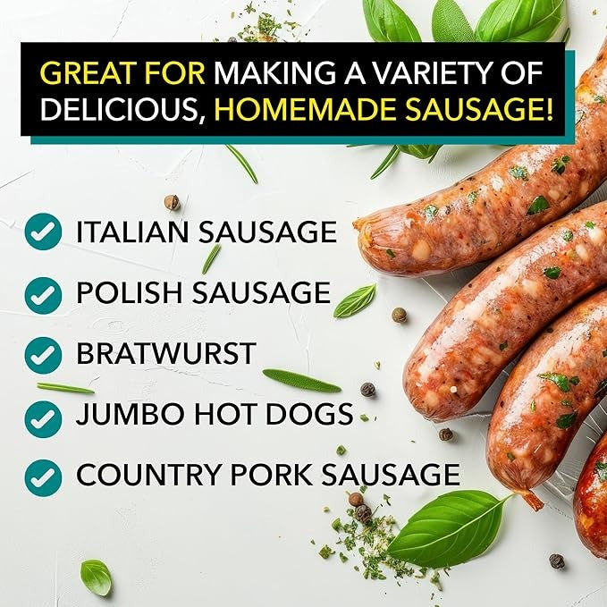 The Sausage Maker® Natural Hog Sausage Casings 32-38mm, Edible Casing For Sausage Making, Stuff Over 25 Lbs Meat, Breakfast, Italian, Polish, Bratwurst, Hot Dog, Pork Links, 1.2-1.5