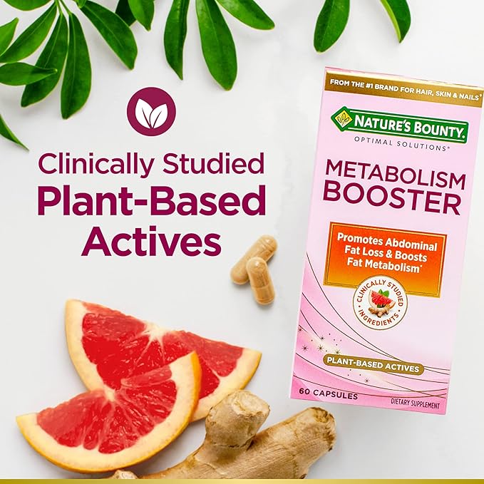 Nature’s Bounty Metabolism Booster – Supports Fat Metabolism & Abdominal Fat Loss – Citrus & Black Ginger Extract – Stimulant-Free, Non-GMO – 60 Capsules