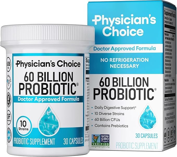 Physician's Choice Probiotics 60 Billion CFU - 10 Strains + Organic Prebiotics - Immune, Digestive & Gut Health - Supports Occasional Constipation, Diarrhea, Gas & Bloating - for Women & Men - 30ct
