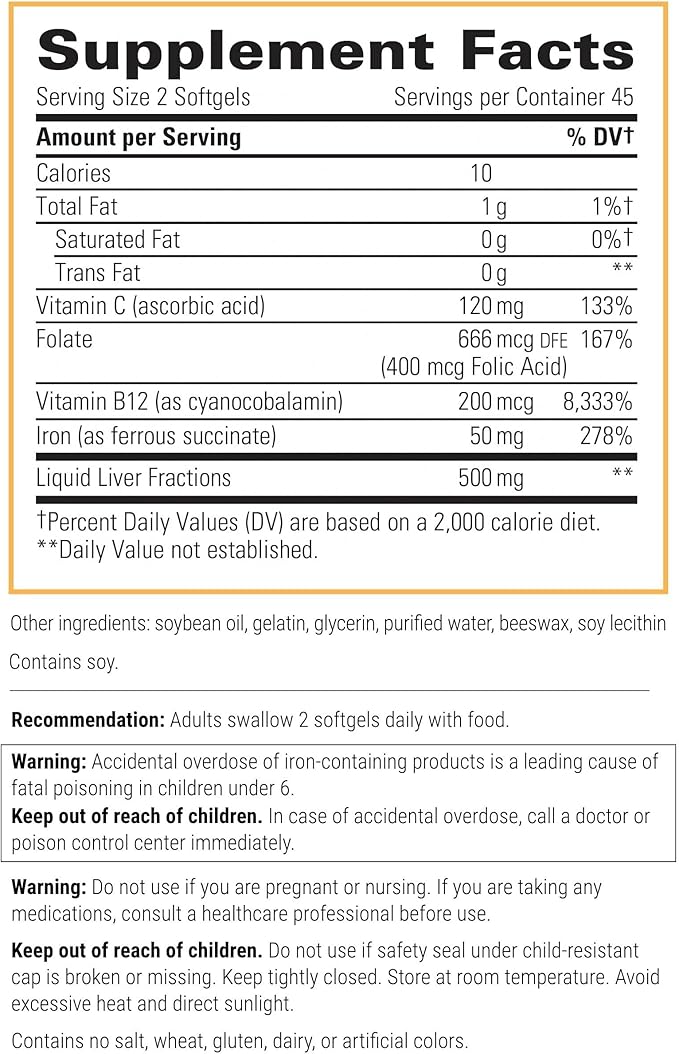 Integrative Therapeutics Iron Complex 50mg – Energy, Stamina & Red Blood Cell Support – 90 Softgels