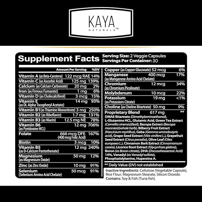 Kaya Naturals Neuro Brain Supplement – Nootropic Capsules for Memory, Focus, Mental Clarity & Cognitive Support – 60 Count