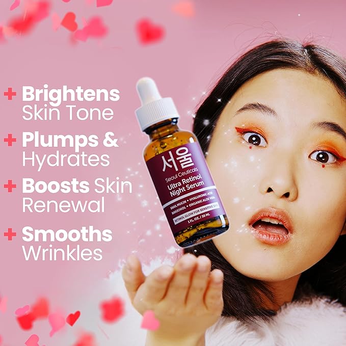 SeoulCeuticals Korean Retinol Night Serum – Snail Mucin & Bakuchiol, 1oz