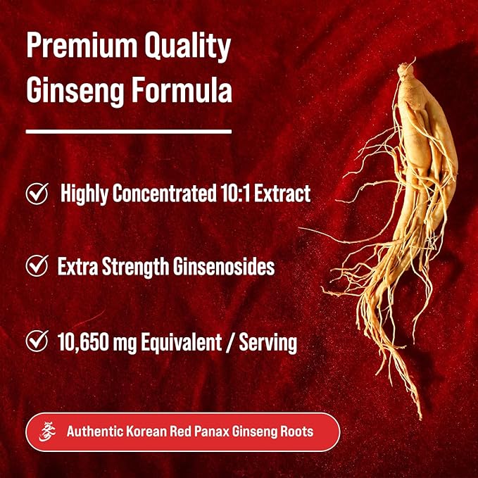 NutraChamps Korean Red Panax Ginseng Capsules – Extra Strength – Energy, Focus, Vitality & Immune Support – Non-GMO, Gluten-Free, Vegan – 120 Capsules