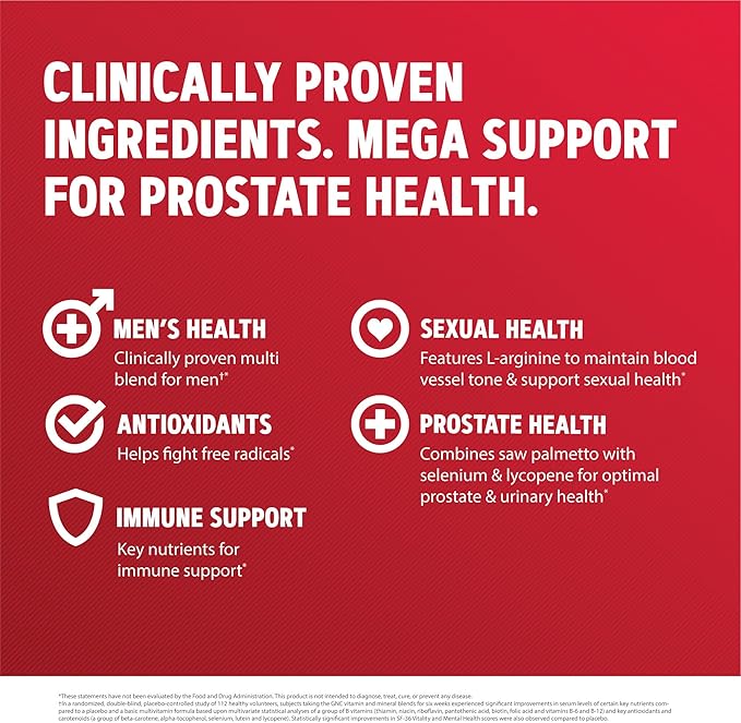 GNC Mega Men Prostate & Virility Multivitamin – Prostate, Sexual Performance, Immune & Antioxidant Support – 90 Caplets
