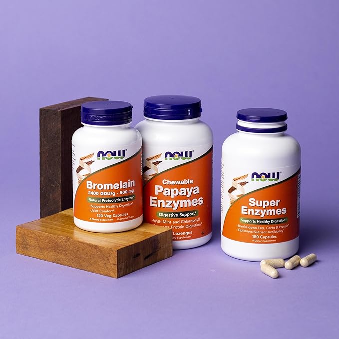NOW Foods Super Enzymes Capsules – Bromelain, Ox Bile, Pancreatin & Papain – Digestive Support, Bloating Relief & Nutrient Absorption – Keto Friendly, Gluten Free – 180 Capsules