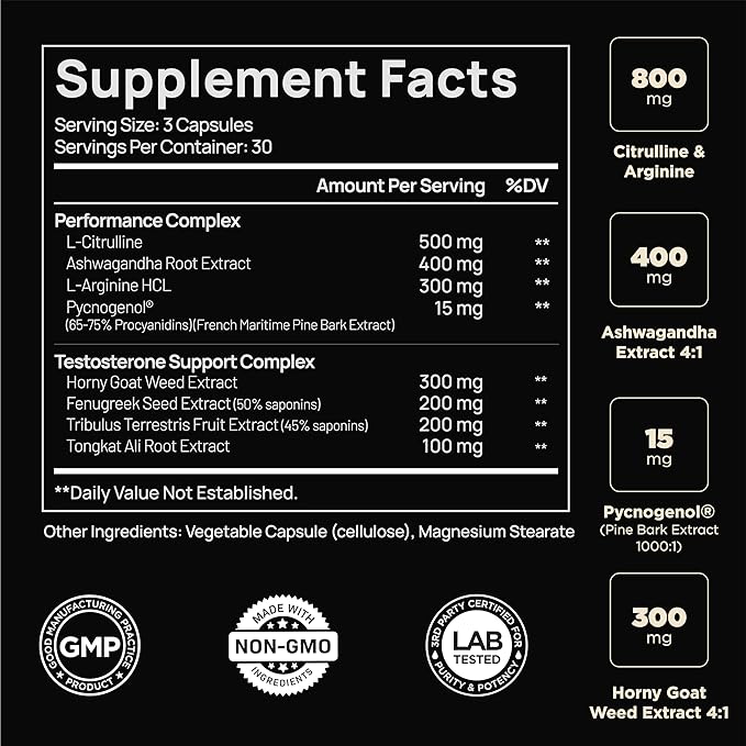 Testosterone Booster for Men – 21,800mg 8X Strength with Tongkat Ali, Ashwagandha, Pycnogenol, Tribulus & Horny Goat Weed – Libido, Energy & Muscle Builder – 60 Capsules
