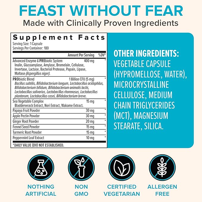 Zenwise Digestive Enzymes with Probiotics & Prebiotics – Gas, Bloating & Gut Health Support – Non-GMO, Gluten-Free – 180 Capsules