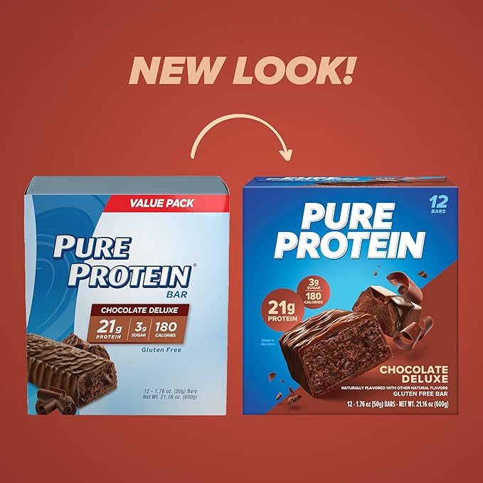 Pure Protein Bars, Chocolate Deluxe – High Protein, Low Sugar, Gluten Free, Nutritious Snack, 12 Count