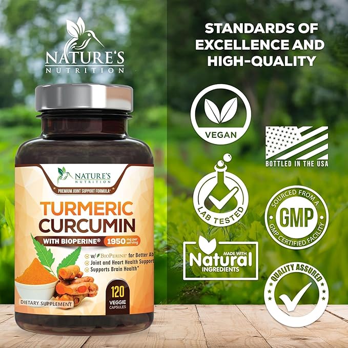 Turmeric Curcumin 1950mg with 95% Curcuminoids & BioPerine – High Absorption Joint & Immune Support – Vegan, Non-GMO, Gluten-Free – 120 Capsules