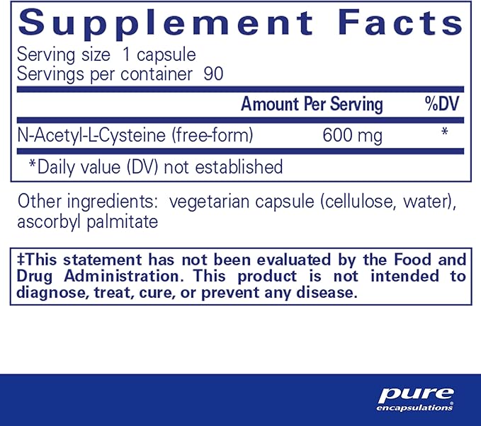 Pure Encapsulations NAC 600mg – Lung, Immune & Liver Support – Antioxidant & Glutathione Precursor – Non-GMO, Gluten-Free – 90 Capsules