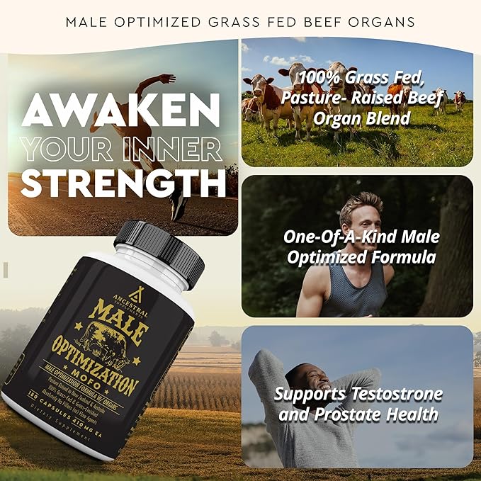 Ancestral Supplements MOFO – Men’s Health & Testosterone Support – Grass-Fed Beef Organs, Vitality & Energy – Non-GMO – 180 Capsules