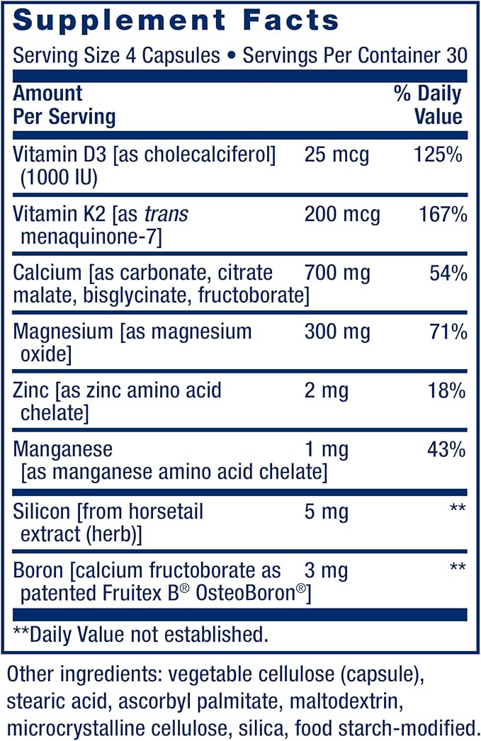 Life Extension Bone Restore + Vitamin K2 – Calcium, D3 & Bone-Building Minerals – 120 Capsules