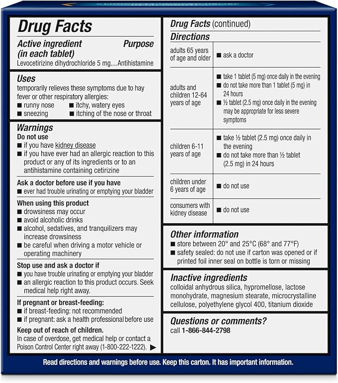 Xyzal 24 Hour Allergy Relief Tablets – Original Prescription Strength Antihistamine, Levocetirizine 5 mg, 55 Count