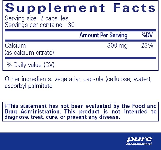 Pure Encapsulations Calcium Citrate – Bone, Teeth, Colon & Heart Health – 60 Capsules