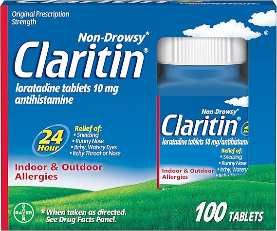 Claritin 24-Hour Non-Drowsy Allergy Relief – Loratadine 10mg – 100 Tablets – Indoor & Outdoor Antihistamine