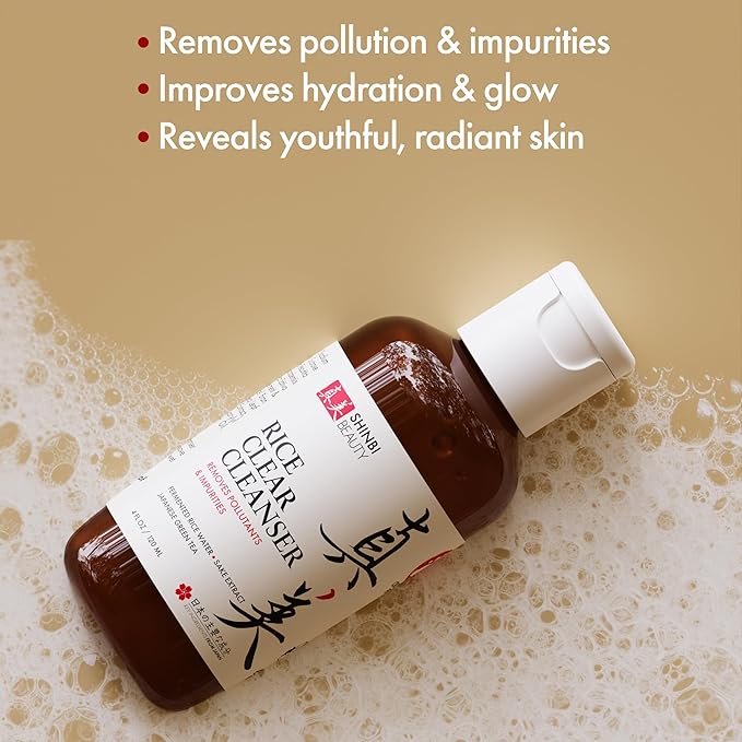 Shinbi Beauty Japanese Face Wash – Rice Water & Green Tea Cleanser – 99% Naturally Derived, Gentle, Vegan, Clean Beauty – 4oz