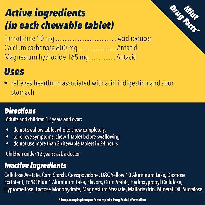 Pepcid Complete Acid Reducer + Antacid Chewables – Dual Action Heartburn Relief Tablets with Famotidine, Calcium Carbonate & Magnesium Hydroxide, Mint, 50 ct