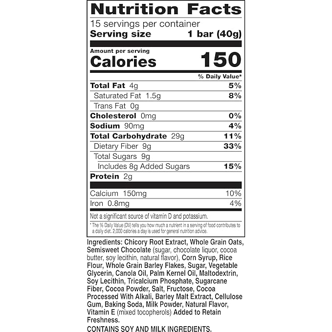 Fiber One Chewy Bars, Oats and Chocolate – High Fiber Snack Bar, Low Sugar, Mega Pack, 15 Ct